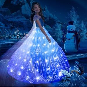 Disney Frozen Elsa LED Light Up Dress Enchanting Blue Princess Costume Girls 10